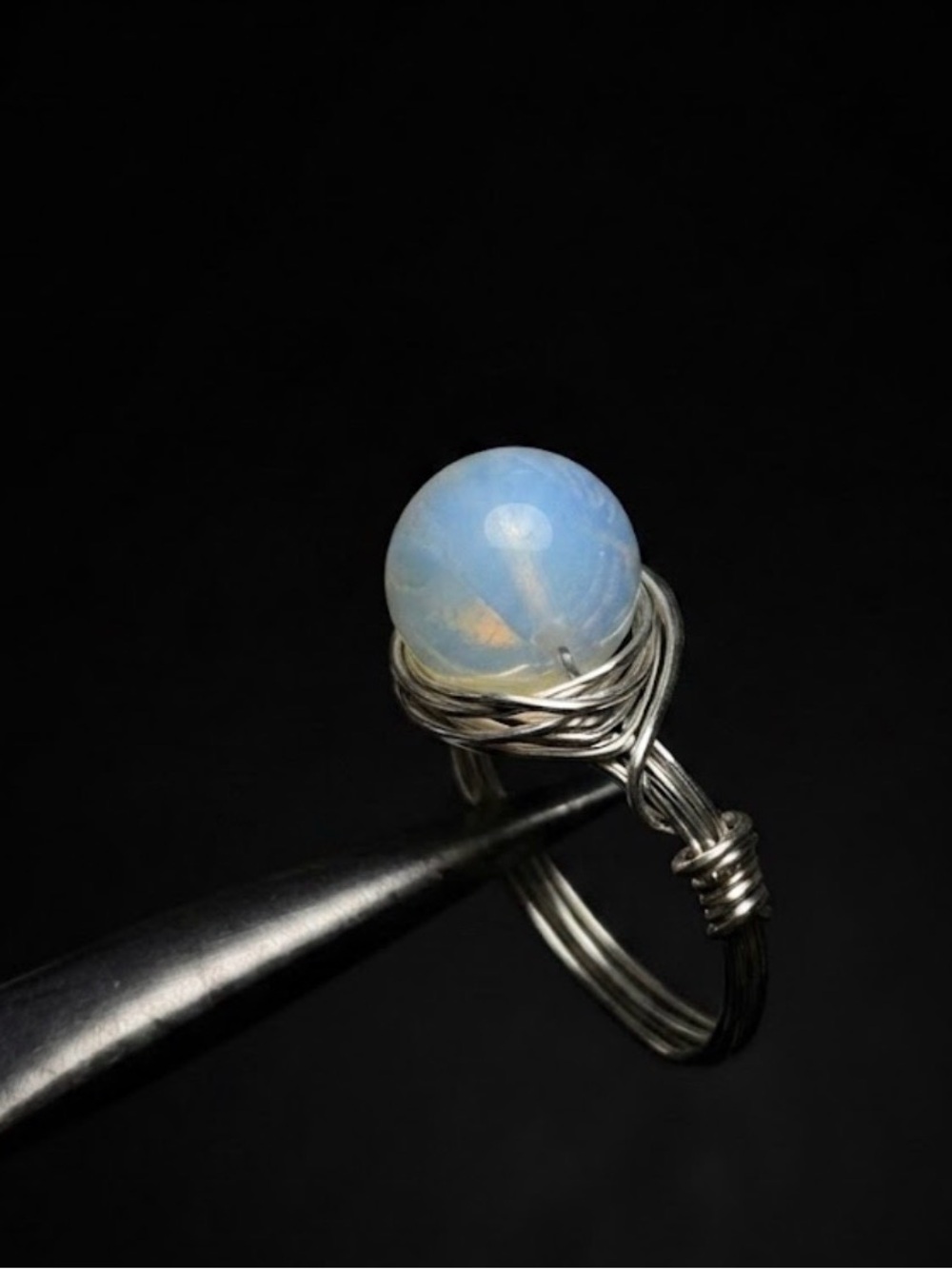 Opalite Wire-Wrapped Ring in Pale Blue - Women Jewelry size 8